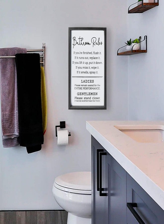 VILIGHT Bathroom Rules Sign House Warming Gifts for New Home - Farmhouse Toilet Decorations Funny Restroom Wall Decor - Black Frame Vertical 16x9.5 Inches - Image 2