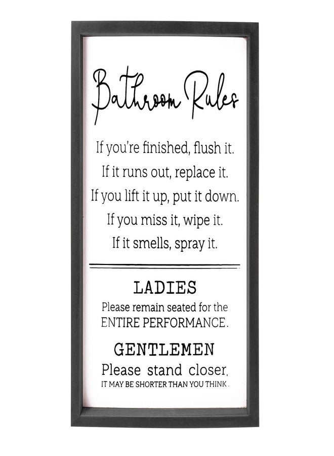 VILIGHT Bathroom Rules Sign House Warming Gifts for New Home - Farmhouse Toilet Decorations Funny Restroom Wall Decor - Black Frame Vertical 16x9.5 Inches - Image 1