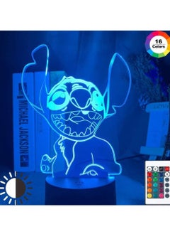 althiqahkey 3D Illusion Lamp LED Multicolor Night Light Cute Lilo and Stitch The Stitch Figure 16 Color Changing for Home Decor Cool Christmas Gift for Baby Kids Child Bedroom Desk Lamp  - Image 2