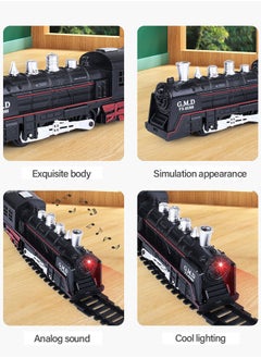 GROIC Electric Oil Can Train Set Track Retro Steam Train Model DIY Product Electric Train Toy Set Simulation Track Locomotive Carriages Oil Cans Trees Houses Sound Effects Lights  - Image 4