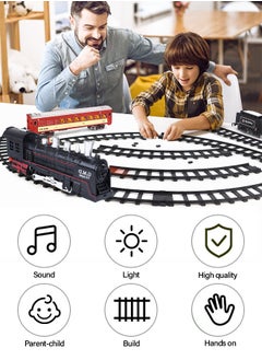 GROIC Electric Oil Can Train Set Track Retro Steam Train Model DIY Product Electric Train Toy Set Simulation Track Locomotive Carriages Oil Cans Trees Houses Sound Effects Lights  - Image 2