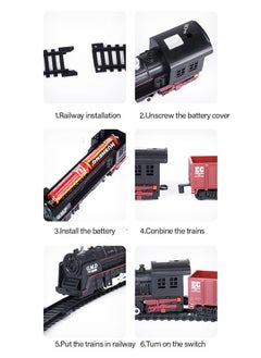 GROIC Electric Oil Can Train Set Track Retro Steam Train Model DIY Product Electric Train Toy Set Simulation Track Locomotive Carriages Oil Cans Trees Houses Sound Effects Lights  - Image 5