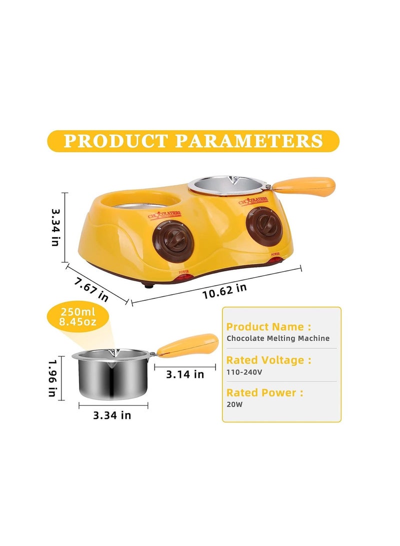 Y&D Chocolate Melting Pot Electric Chocolate Fondue Mini Fondue Candy Maker With Double Melting Pot For Milk Chocolate Cheese Butter Candy (Yellow) - Image 2