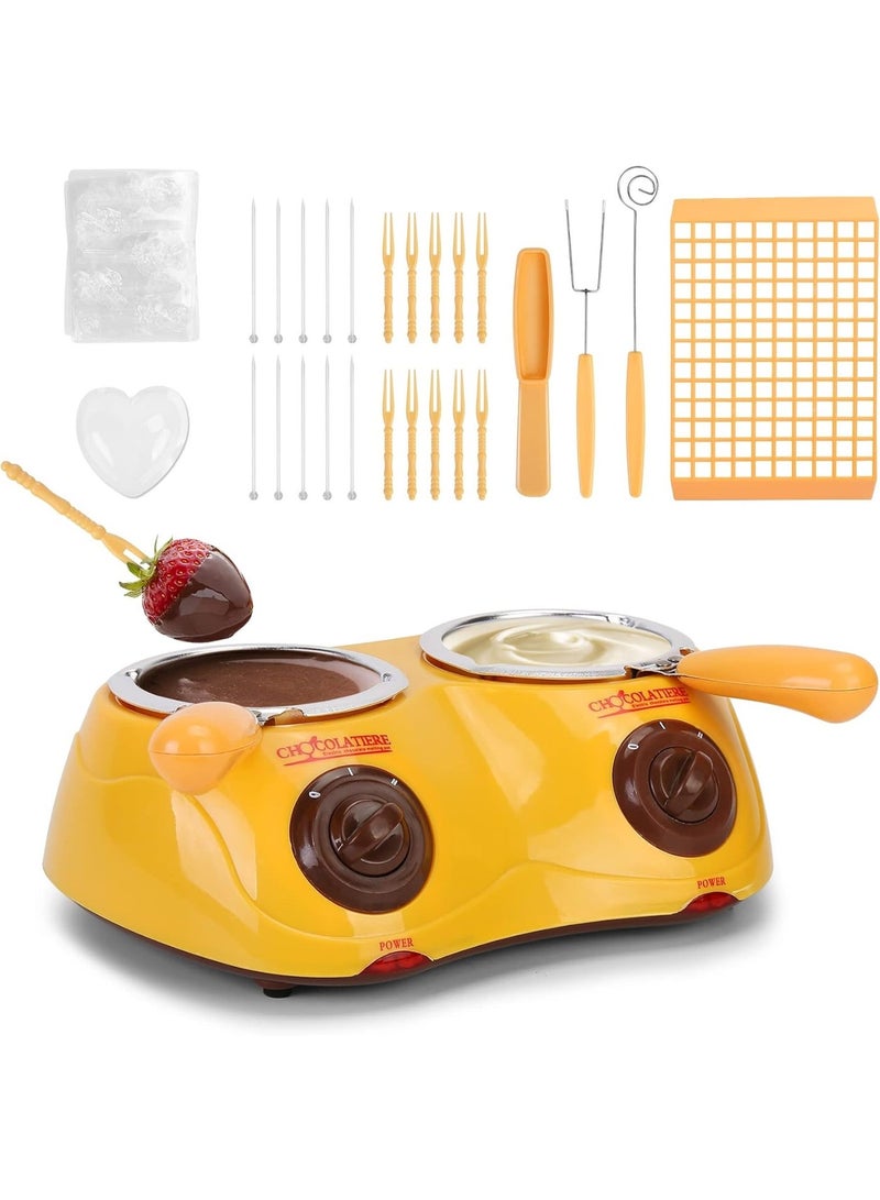 Y&D Chocolate Melting Pot Electric Chocolate Fondue Mini Fondue Candy Maker With Double Melting Pot For Milk Chocolate Cheese Butter Candy (Yellow) - Image 1