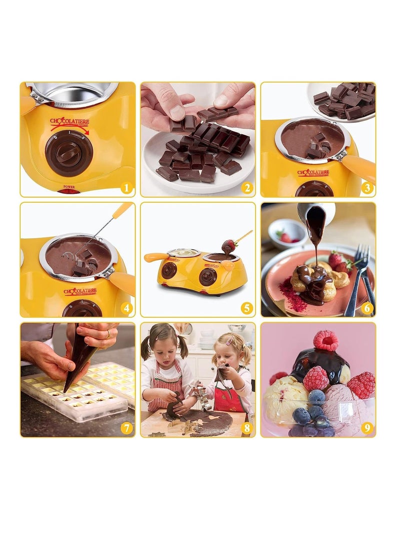 Y&D Chocolate Melting Pot Electric Chocolate Fondue Mini Fondue Candy Maker With Double Melting Pot For Milk Chocolate Cheese Butter Candy (Yellow) - Image 3