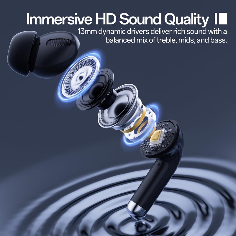 Weofly Lifefits Wireless Earbuds with Smart Touchscreen IPX4 Waterproof in Ear Earphones with Mic,Bluetooth 5.4 Headphones Bass Stereo,40H Playtime for Laptop Pad Phones Sports Workout (Black) - Image 4