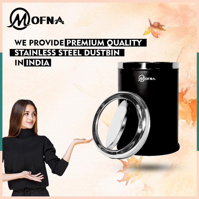 mofna mofna Stainless Steel Swing Type Dustbin 8x12 Inch and 10x14 Inch Set of 2 Pcs Garbage Bin with Removable Lid Round Shape Black Color Modern designuse for Home KitchenOffice  - Image 5