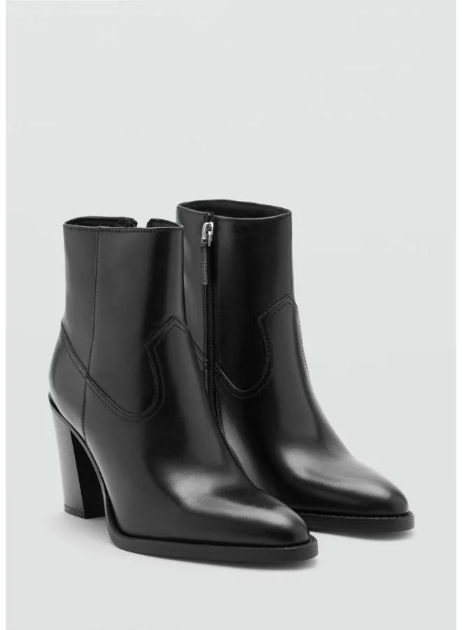 Mango 99-NEGRO Leather Ankle Boot In Leather With Pointed Toe And Heel for Women | Best Price UAE