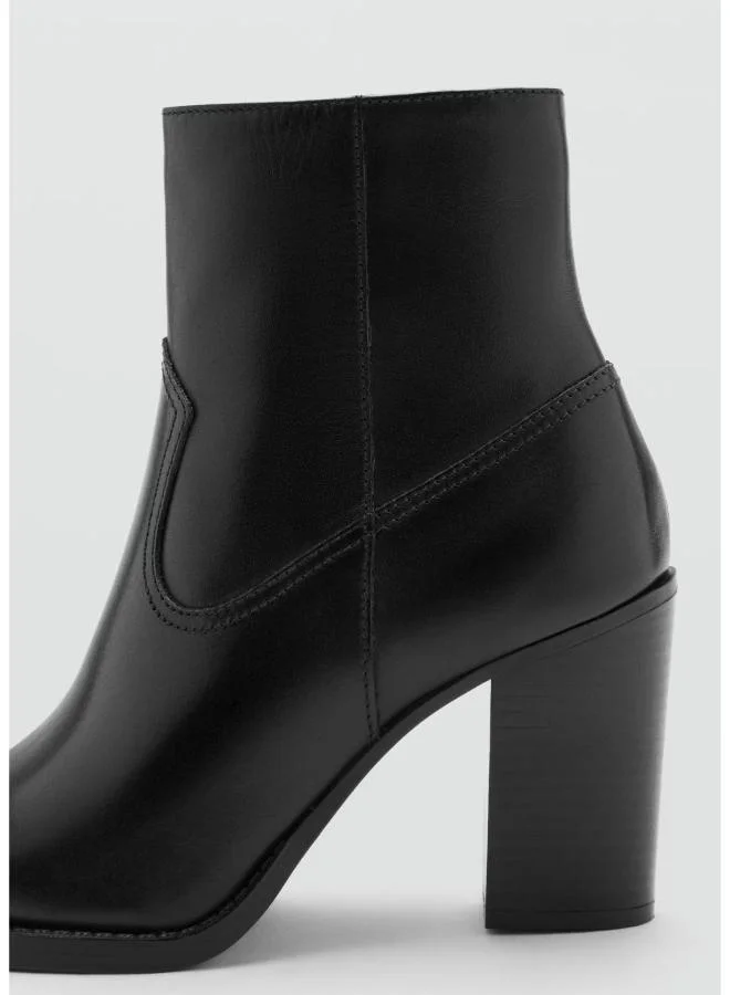 Mango 99-NEGRO Leather Ankle Boot In Leather With Pointed Toe And Heel for Women | Best Price UAE