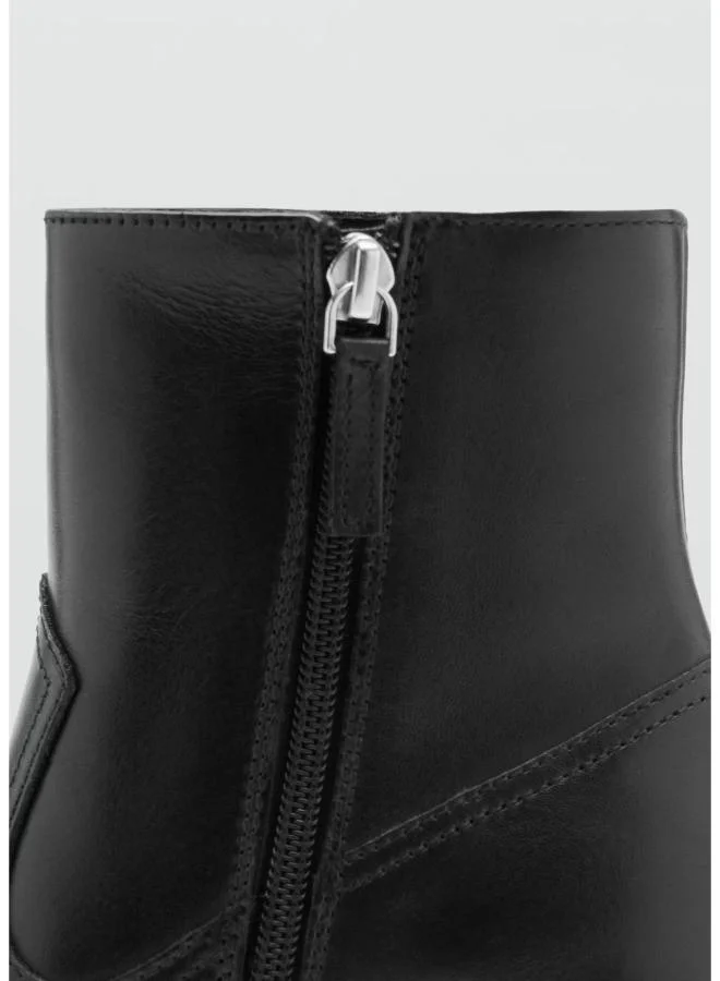 Mango 99-NEGRO Leather Ankle Boot In Leather With Pointed Toe And Heel for Women | Best Price UAE