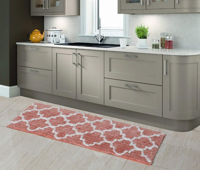 AEROHAVEN™ Glorious Super Soft Microfiber Abstract Moroccan Designer Anti Slip Kitchen/Bedside Runner Rug (Peach, 40 cm x 120 cm) - Image 1