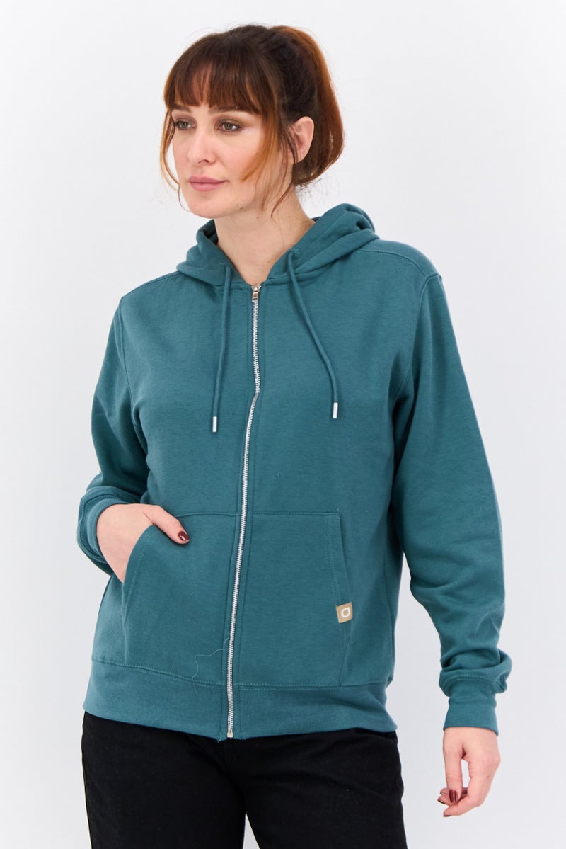 JUICE Women Hooded Long Sleeves Solid Full Zip Sweatshirt, Sage Green - Image 1