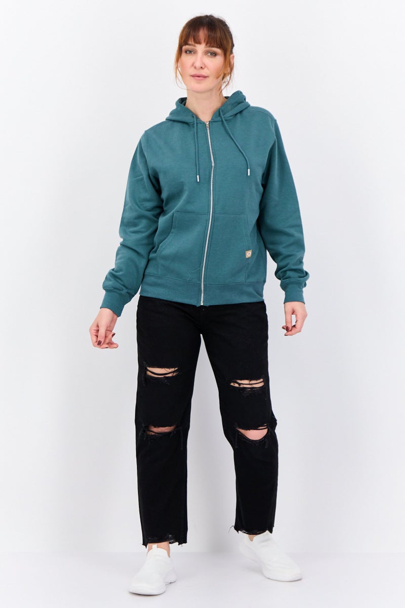 JUICE Women Hooded Long Sleeves Solid Full Zip Sweatshirt, Sage Green - Image 4