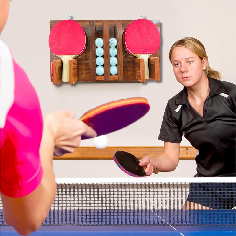BEEWIBE Wall-Mounted Ping Pong Paddle Storage wooden Rack – Table Tennis Racket Display Stand for Holding 8 Paddles and 12 Balls. Ideal for Pong Ball Storage in Game Rooms. (Dark Brown) - Image 5