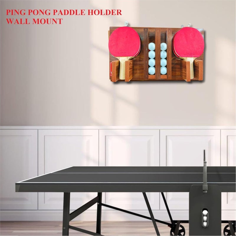 BEEWIBE Wall-Mounted Ping Pong Paddle Storage wooden Rack – Table Tennis Racket Display Stand for Holding 8 Paddles and 12 Balls. Ideal for Pong Ball Storage in Game Rooms. (Dark Brown) - Image 2
