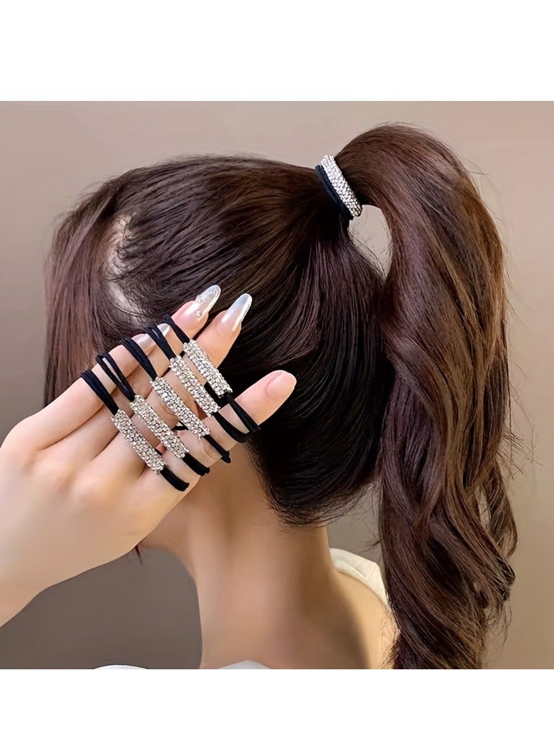 10pcs, Glitter Rhinestones Double Layers Durable Hair Ties, Women Girls Casual Leisure Hair Accessories, Gift Photo Props