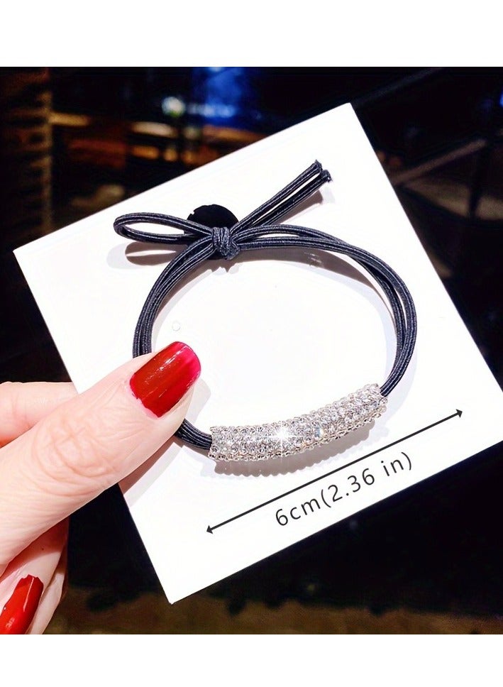 10pcs, Glitter Rhinestones Double Layers Durable Hair Ties, Women Girls Casual Leisure Hair Accessories, Gift Photo Props