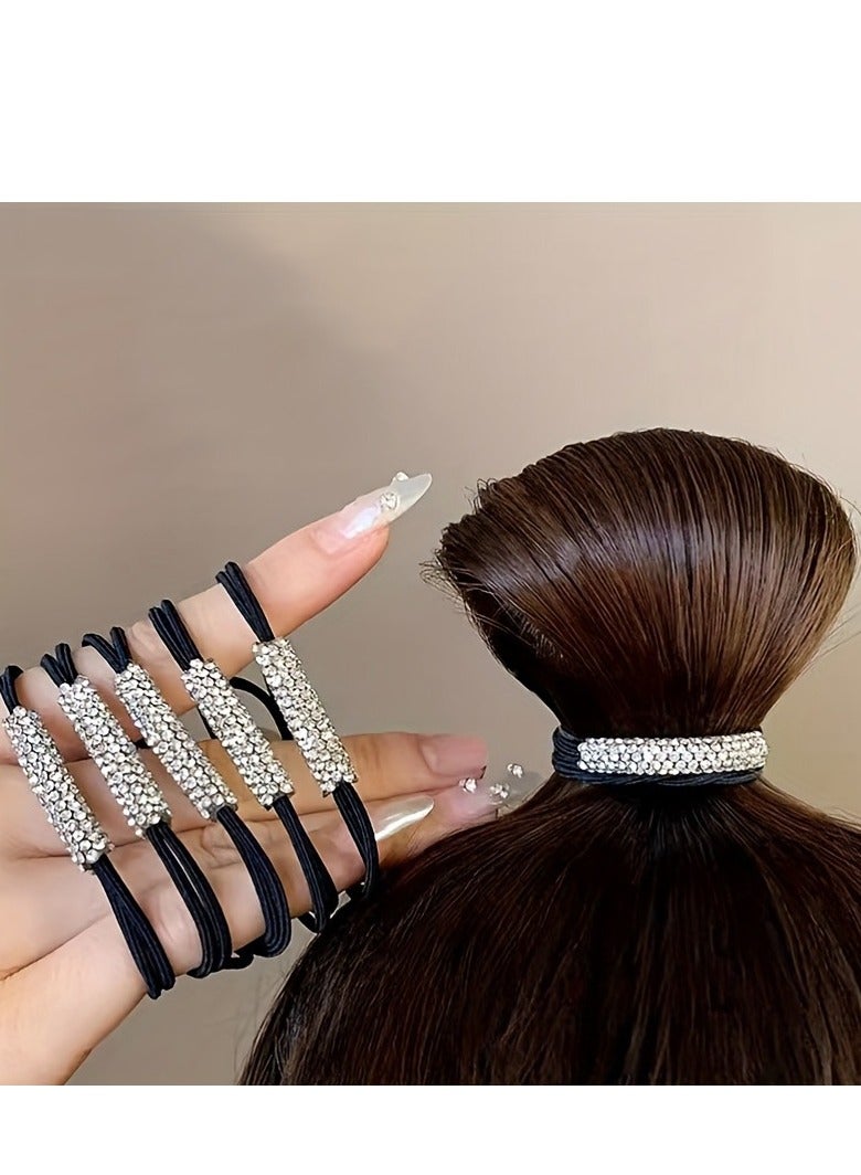 10pcs, Glitter Rhinestones Double Layers Durable Hair Ties, Women Girls Casual Leisure Hair Accessories, Gift Photo Props