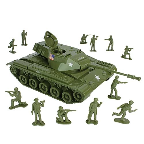 Tim Mee Toy Walker Bulldog Tank Playset- OD Green 13pc - Made in USA - Image 1
