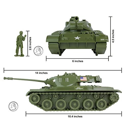 Tim Mee Toy Walker Bulldog Tank Playset- OD Green 13pc - Made in USA - Image 2