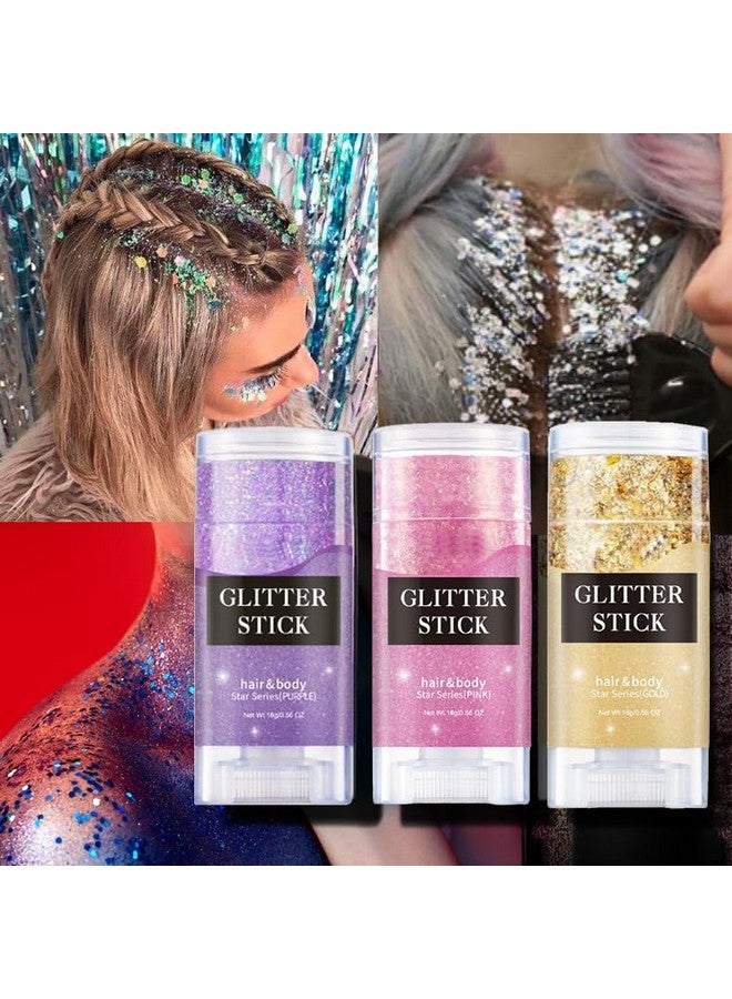 PAQIMAN Gold Face and Body Glitter Stick,Sparkling Neon Outfit Party Holographic Sequins Paint Body Glitter Gel Makeup.(Gold face Glitter Stick) - Image 2