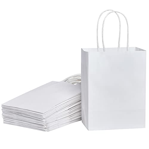 SUNCOLOR 25 Pieces 6 Mini Goodie Bags Small White Gift Bags with Handle for Party Favor Bags White
