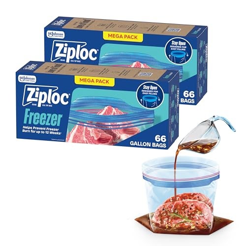 Ziploc Gallon Food Storage Freezer Bags, 132ct Total, Stay Open Design, Easy to Fill, 66 Count, 2 Pack, 132 Total - Image 1