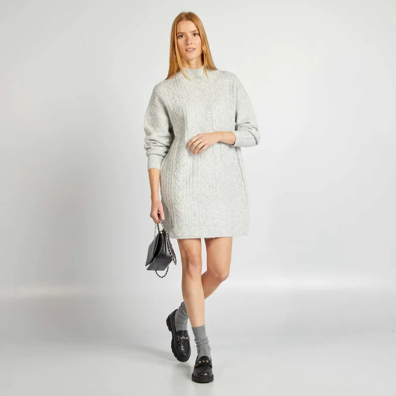 Kiabi Chunky cable-knit sweater dress GREY