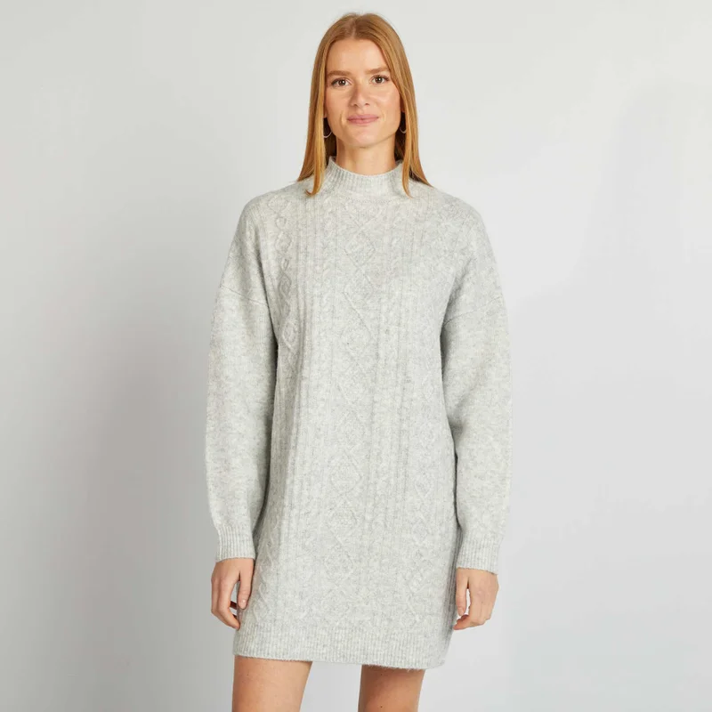 Kiabi Chunky cable-knit sweater dress GREY