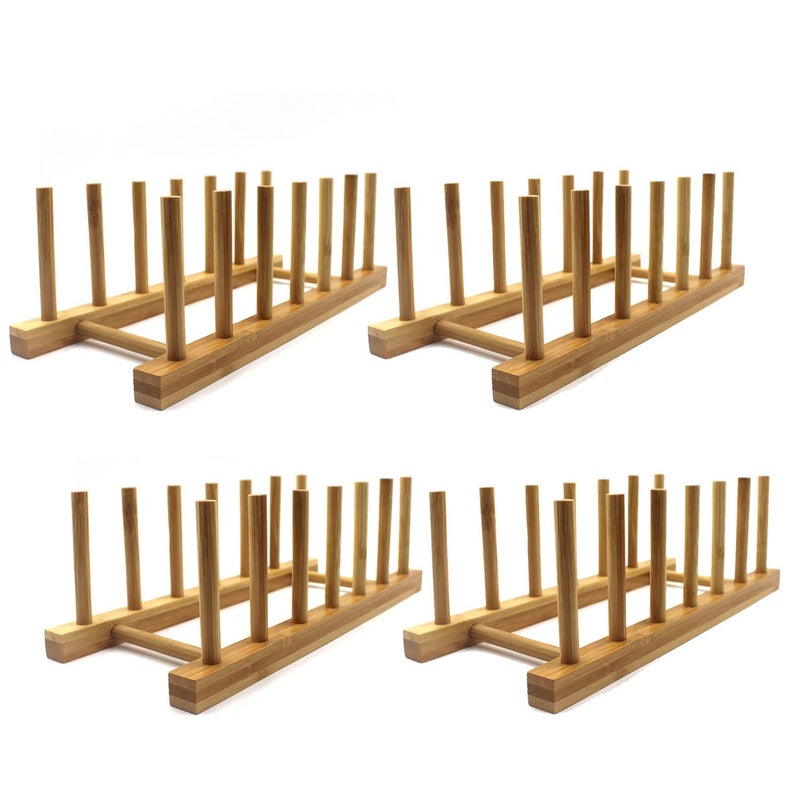 INNERNEED Bamboo Wooden Plate Racks Dish Stand Holder Kitchen Storage Cabinet Organizer for Dish/Plate/Bowl/Cup/Pot Lid/Cutting Board (Pack of 4) - Image 1