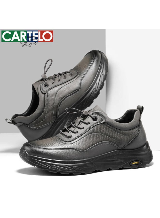 Cartelo Men's Leather Comfortable Versatile Dad Shoes Business Casual Sports Leather Shoes 5226 Rock Gray Size 44 - Image 3