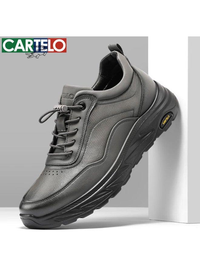 Cartelo Men's Leather Comfortable Versatile Dad Shoes Business Casual Sports Leather Shoes 5226 Rock Gray Size 44 - Image 5