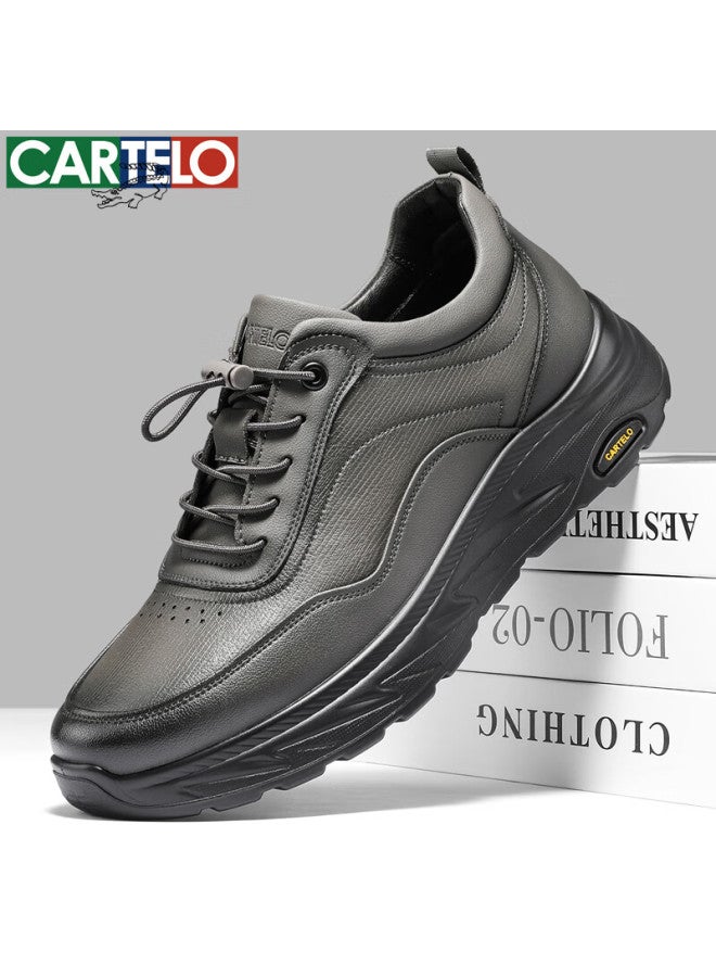 Cartelo Men's Leather Comfortable Versatile Dad Shoes Business Casual Sports Leather Shoes 5226 Rock Gray Size 44 - Image 1