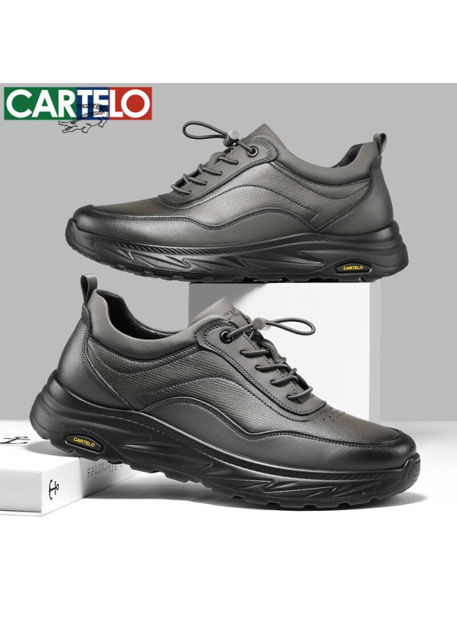 Cartelo Men's Leather Comfortable Versatile Dad Shoes Business Casual Sports Leather Shoes 5226 Rock Gray Size 44 - Image 4