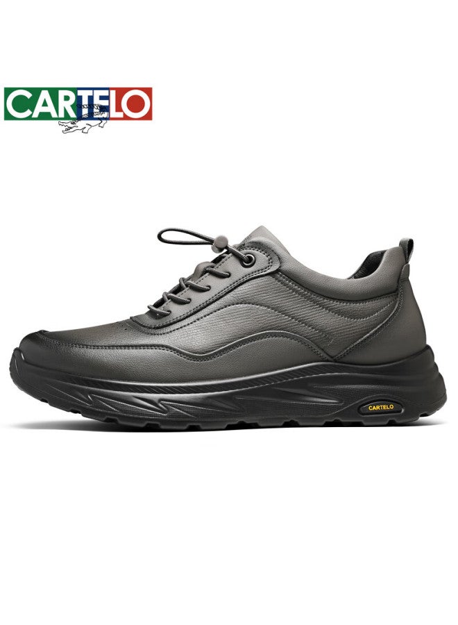 Cartelo Men's Leather Comfortable Versatile Dad Shoes Business Casual Sports Leather Shoes 5226 Rock Gray Size 44 - Image 2