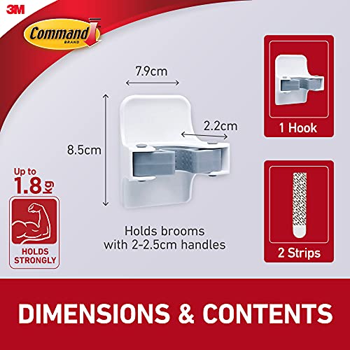 Command Broom and Mop Grippers Wall Hook, Damage Free Hanging Wall Mount Broom and Mop Holder, No Tools Household Cleaning Organizer for Living Spaces, 1 Hanger and 2 Command Strips - Image 3