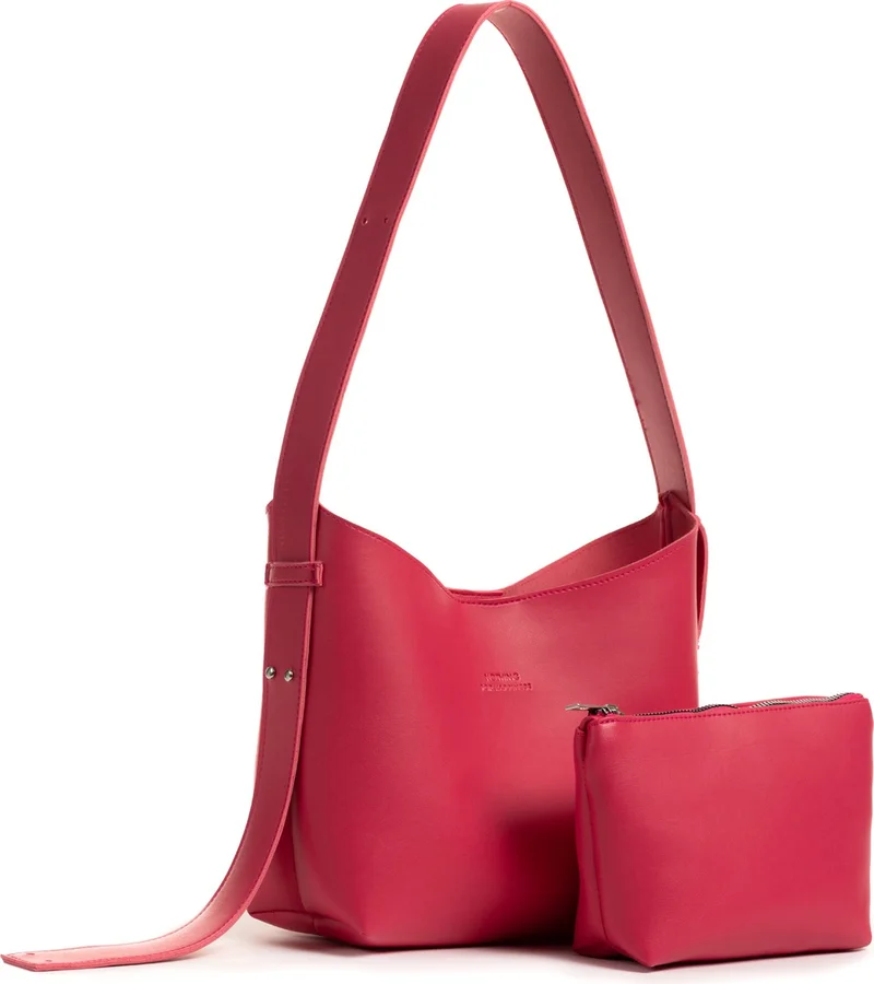 نوثينج Women's Leather Snap Makeup Bag 3-Stage Design Adjustable Strap Hand, Shoulder and Crossbody Bag