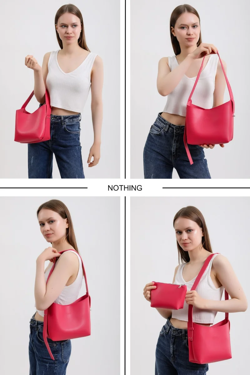 نوثينج Women's Leather Snap Makeup Bag 3-Stage Design Adjustable Strap Hand, Shoulder and Crossbody Bag