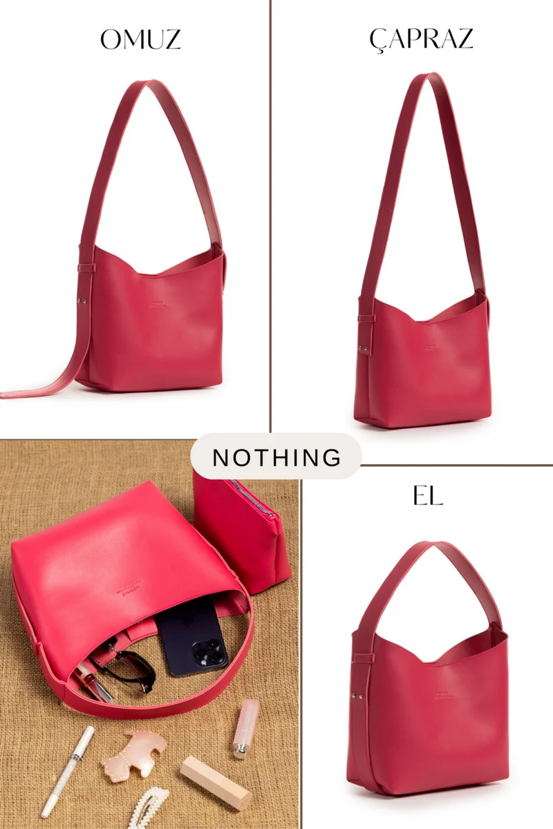 نوثينج Women's Leather Snap Makeup Bag 3-Stage Design Adjustable Strap Hand, Shoulder and Crossbody Bag