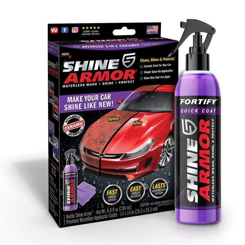 SHINE ARMOR Fortify Quick Coat High Performance Ceramic Coating, Car Wax Spray, Hydrophobic Top Coat Polish and Polymer Paint Sealant Protection for Vehicle Leather Seat, Tires, Bumpers, Rims Made in - Image 1