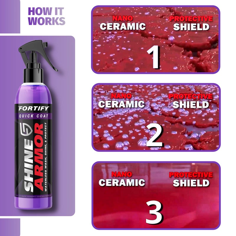 SHINE ARMOR Fortify Quick Coat High Performance Ceramic Coating, Car Wax Spray, Hydrophobic Top Coat Polish and Polymer Paint Sealant Protection for Vehicle Leather Seat, Tires, Bumpers, Rims Made in - Image 3