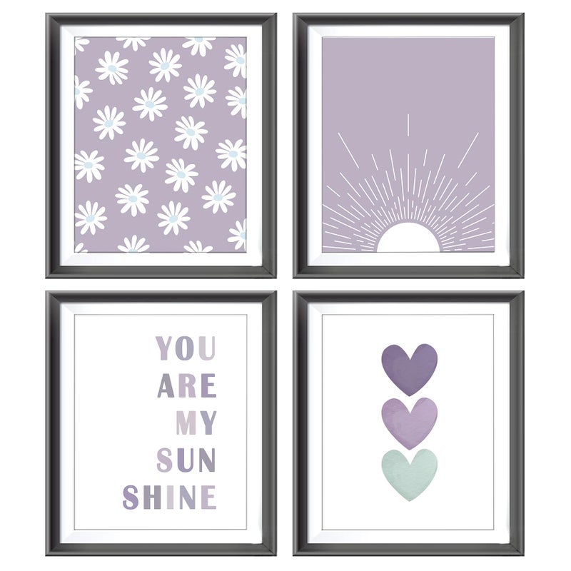 AEHIE You are My Sunshine Boho Sage Purple Sun Sunshine Daisy Flower Hearts Poster Prints for Girls Kids Room Nursery Playroom Decor,Inspirational Quote Decorations Prints Wall Art Unframed 4pcs 8x10inches… - Image 5