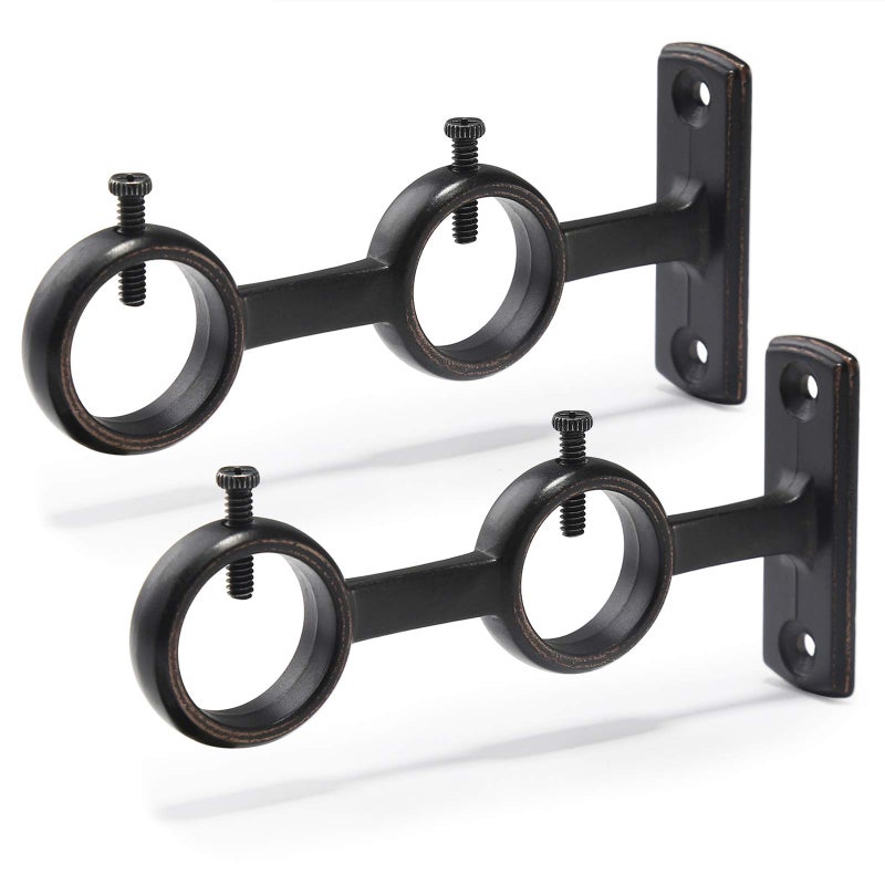 Goowin Double Curtain Rod Holder 2 pcs Brackets Hooks for Living Room Bedroom Drapery Rods Black