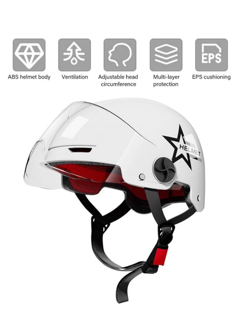 Arabest Motorcycle Helmet, Scooter Helmet with Safety Goggles, Biker Cruiser Brain-Cap for Moped Helmet for Adults, Teenagers, Men, Women (White)  - Image 2
