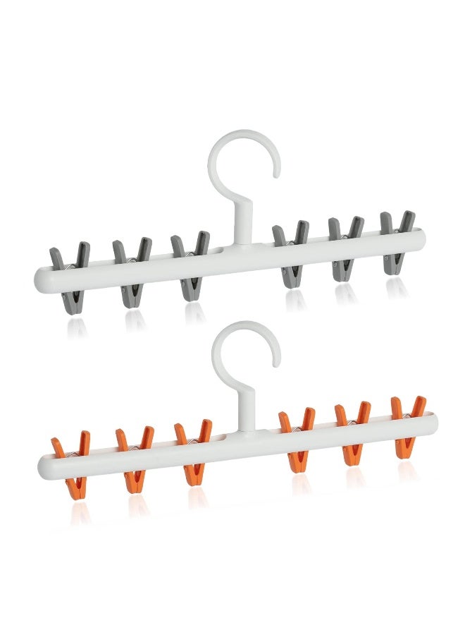 حاملات الجوارب المقاومة للريح - مجموعة من قطعتين، مشابك ملابس للجوارب والملابس الداخلية، رفوف تجفيف موفرة للمساحة مع خطاف دوار بزاوية 360 درجة ومشابك قوية، مشابك لملابس المنزل والسفر. - Image 1