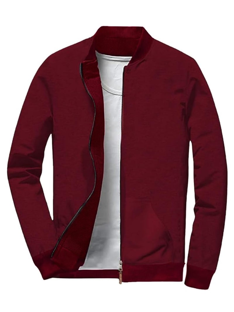 LEOTUDE Full Sleeve Regular Fit Loopknit Bomber Jacket For Men's (ZIPPER02_P_Maroon_2XL) - Image 1