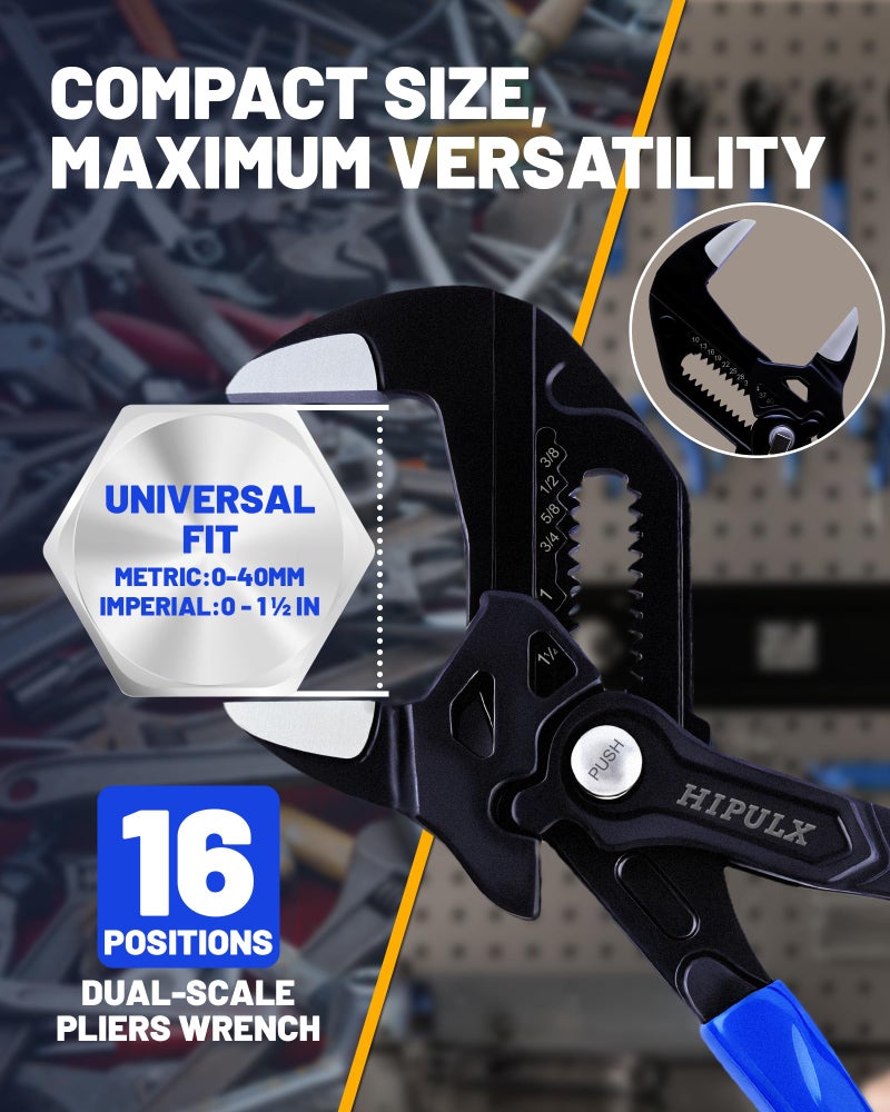 HIPULX 7-Inch Pliers Wrench with 2 Protective Covers - Professional Grade CRV Steel Adjustable Parallel Jaw Wrench with One-Click Resizing, Storage Pouch for All Types of Nuts, Water Pipes, etc - Image 2