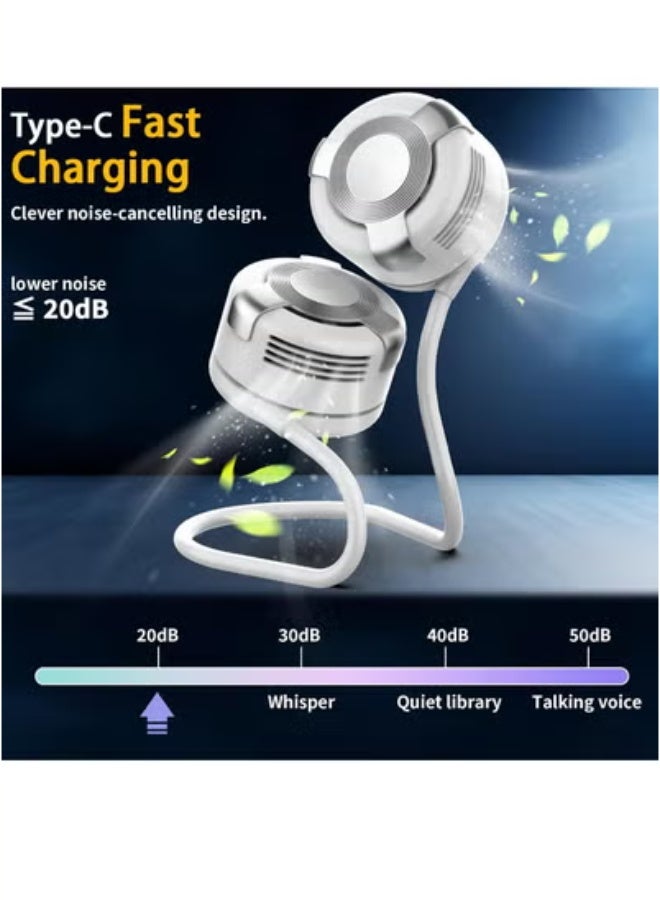 عام مروحة الرقبة المحمولة ، 720 ° اليدين القابل للتدوير ، مروحة شخصية مجانية ، USB قابلة لإعادة الشحن مع 3 سرعات معجبة بلا ظل ، minifan القابلة للتعديل للداخلية الخارجية (الوردي) - Image 4