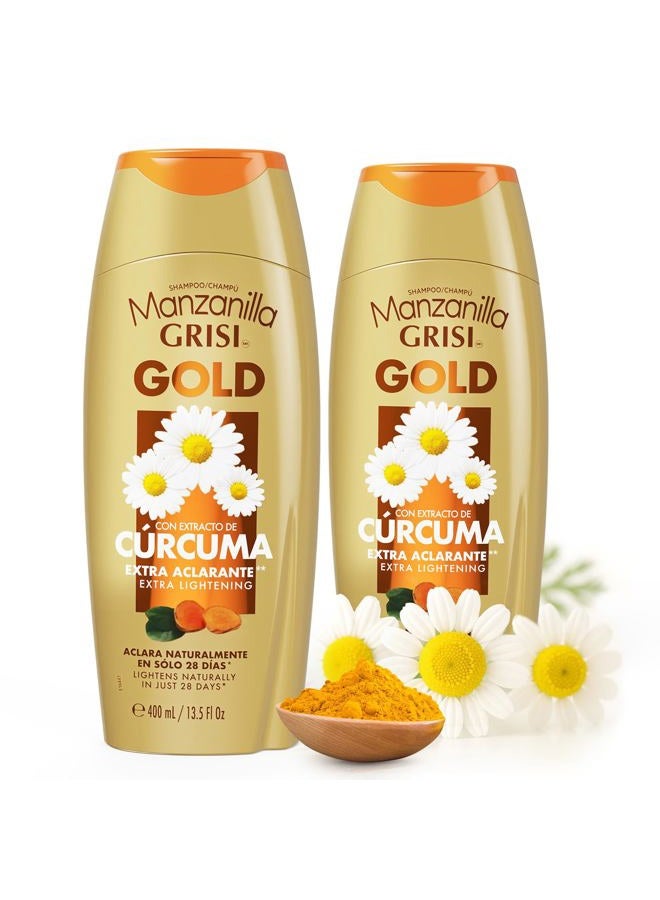 Manzanilla Grisi Grisi Manzanilla Gold Extra Lightening Shampoo with Chamomile Extract & Turmericfor Naturally Brighter, Soft & Luminous Hair | Extra Lightening Formula for Radiant Blonde Shine – 13.5 Fl Oz | 2-Pack - Image 1