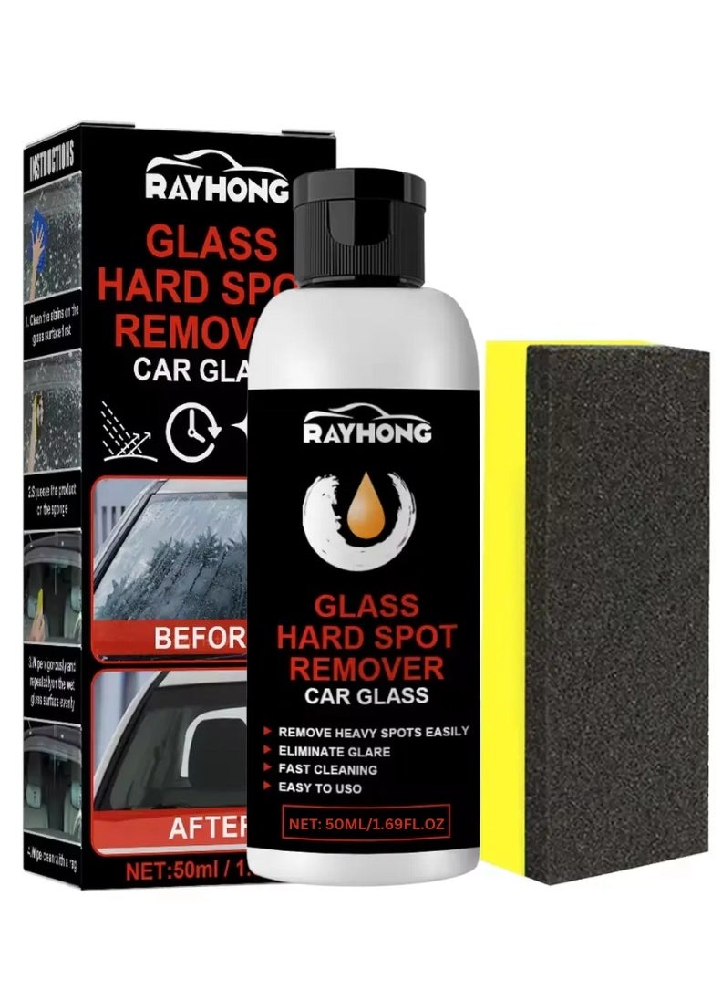 RAYHONG - Glass Hard Spot Remover 50ml Car Glass Hard Spot Oil Film Remover Car Windshield Film Cleaner Glass Stripper Water Spot Remover with Sponge Deep Cleaning Glass Stripper Water Spot Remover - Image 1